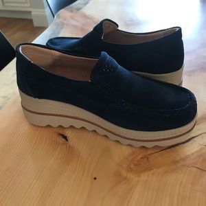 Navy Blue Platform Slip-Ons